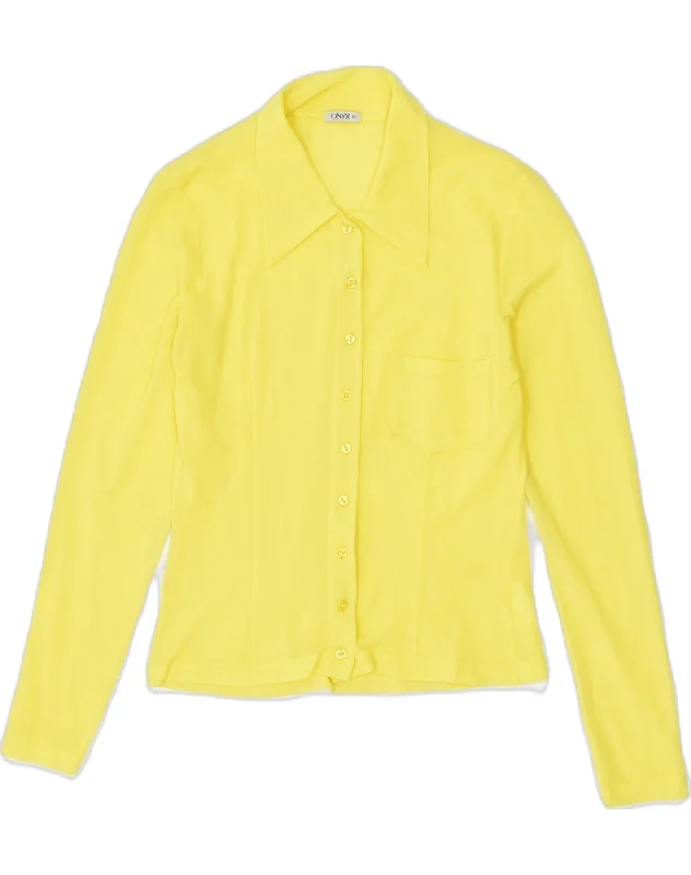 ONYX Womens Shirt Blouse UK 8 Small Yellow Cotton Chic Button-Up Short Shirt