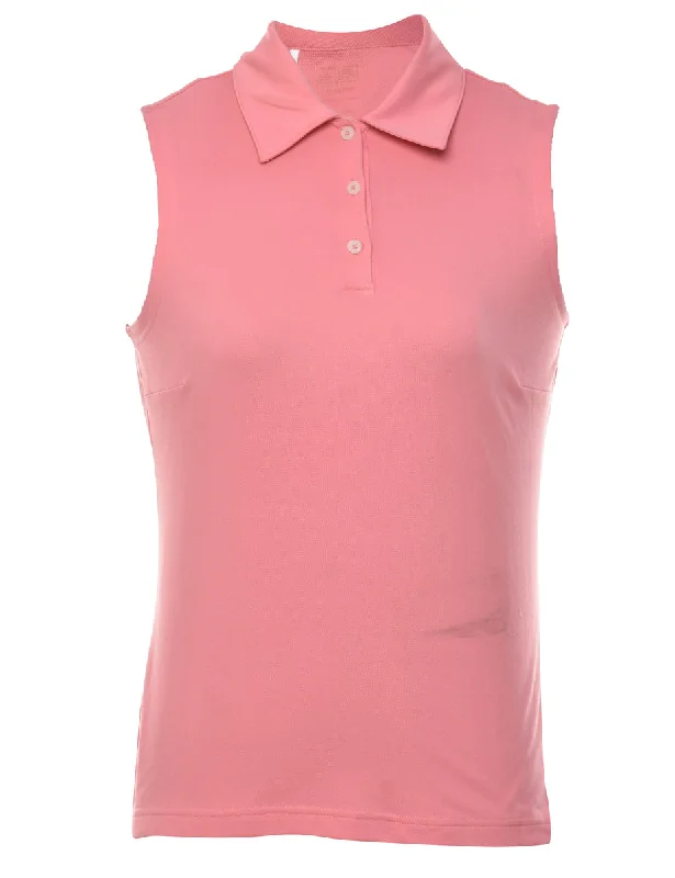 Pink Sleeveless Yellow Polo Shirt - S Comfortable Graphic Short Sleeve