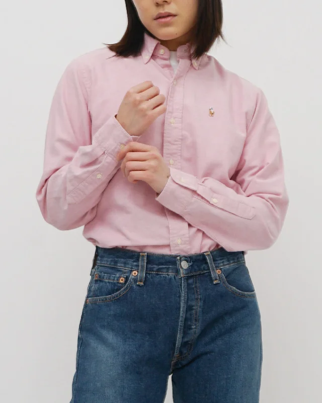 Oxford Shirts / Pink Elegant Draped Short Sleeve