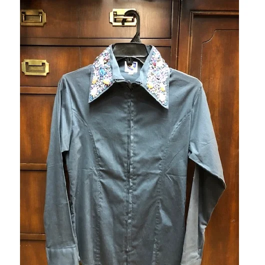 Royal Highness Ladies Jeweled Collar Western Show Shirt Fashionable Draped Short Sleeve Royal Highness Ladies Jeweled Collar Western Show Shirt Fashionable Draped Short Sleeve