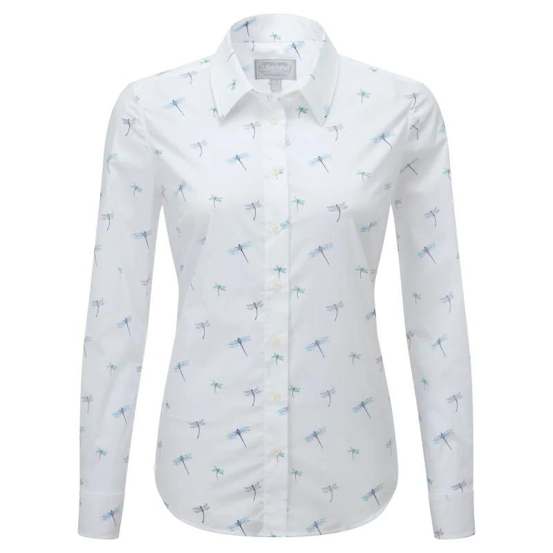 Schoffel Ladies Norfolk Shirt - Dragonfly Print Elegant Draped Short Sleeve