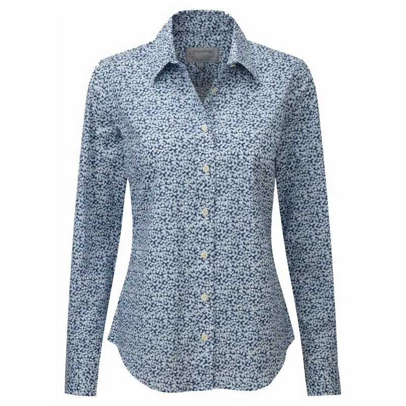 Schoffel Suffolk Ladies Cotton Shirt - Navy Floral Elegant Silk Short Shirt