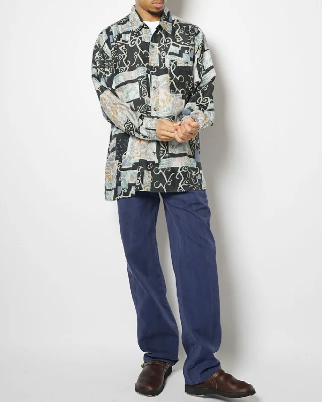 Silk Shirts Long Sleeve Patterned / H Classic Button-Up Short Tee