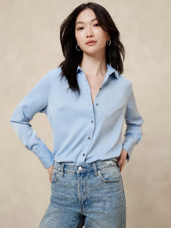 Silky Classic Shirt Fashionable Sheer Short Shirt
