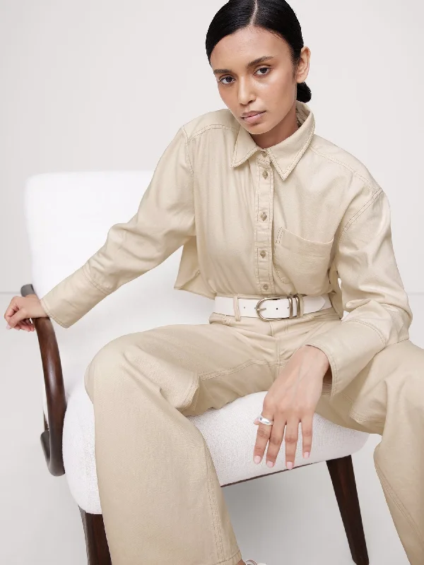 The Boxy Crop Denim Shirt Cozy Linen Short Shirt