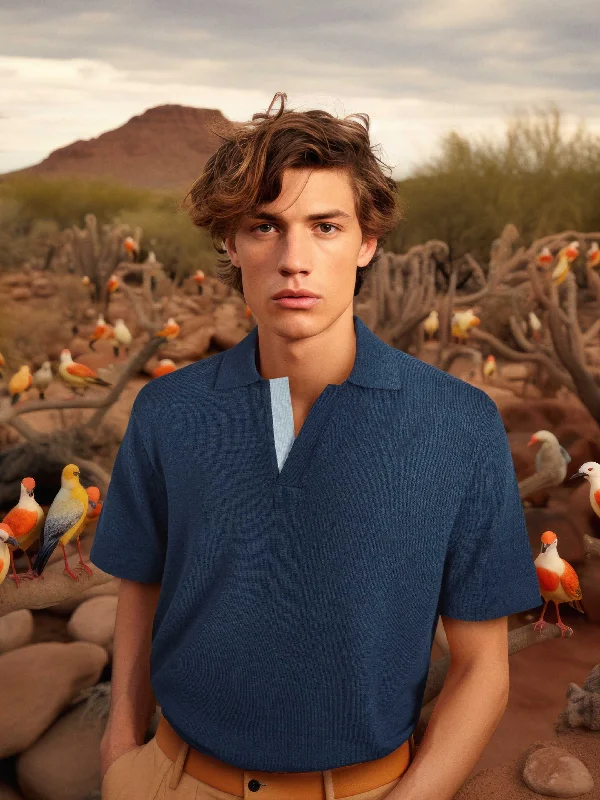 The Knitted Polo Shirt - Atlantic Blue Fashionable Short Sleeve Vest