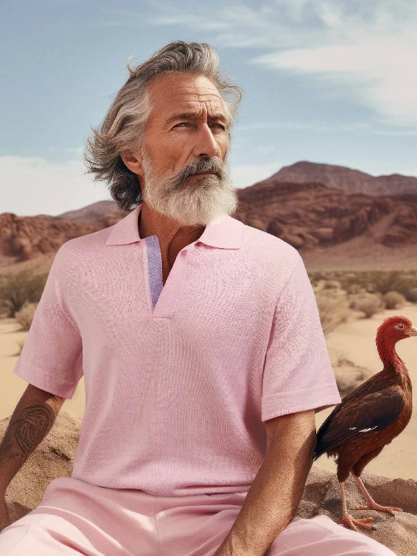 The Knitted Polo Shirt - Candyfloss Pink Fashionable Short Sleeve Shirt