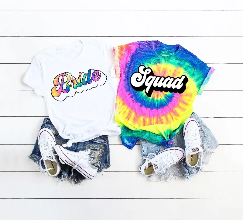 Tie Dye Bachelorette Bride Squad Shirts Comfortable Peplum Short Shirt