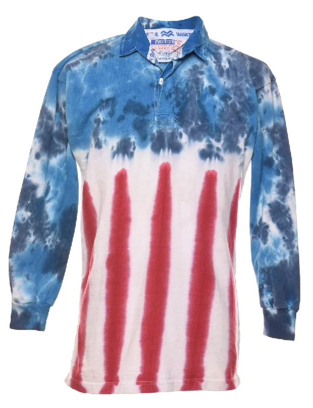 Tie Dye Design Rugby Shirt - L Cozy Printed Short Shirt