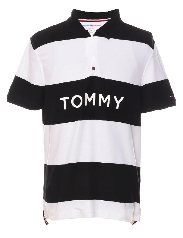 Tommy Hilfiger 1990s Black & White Polo Shirt - L Chic Embellished Short Sleeve