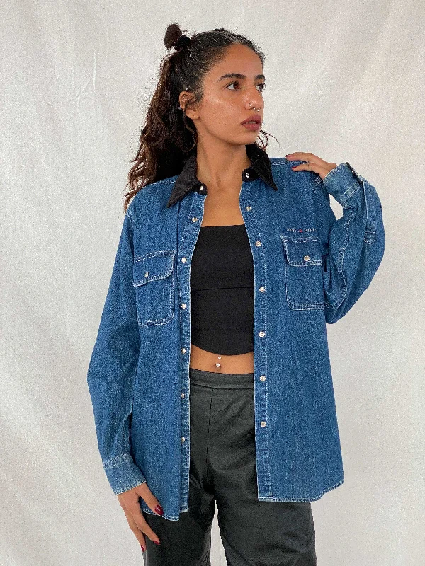 Tommy Hilfiger Denim Shirt Chic V-Neck Short Blouse