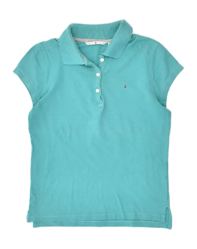 TOMMY HILFIGER Womens Polo Shirt UK 12 Medium Turquoise Cotton Trendy Short Sleeve Tunic