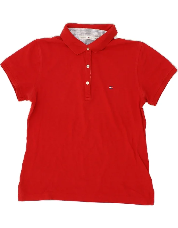 TOMMY HILFIGER Womens Polo Shirt UK 14 Medium Red Cotton Classic Basic Short Shirt