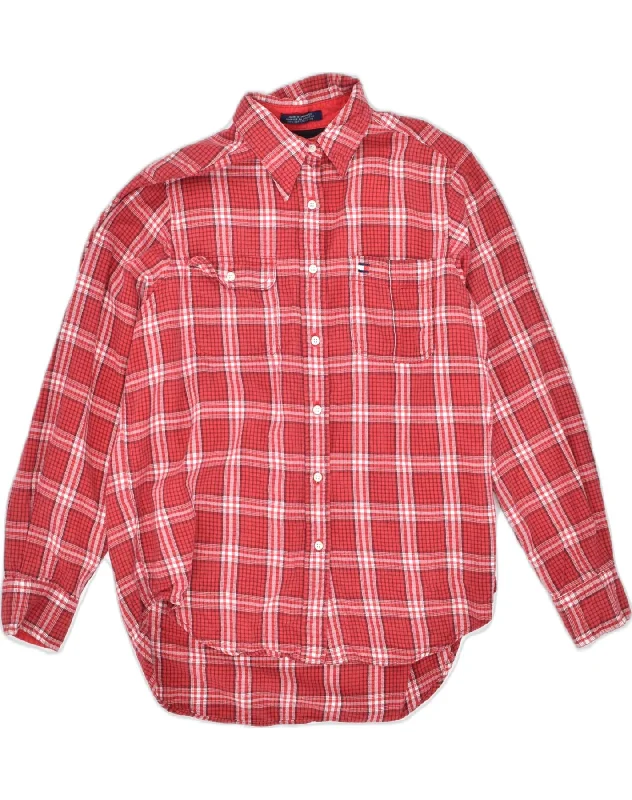 TOMMY HILFIGER Womens Shirt US 8 Medium Red Check Cotton Cozy Linen Short Shirt