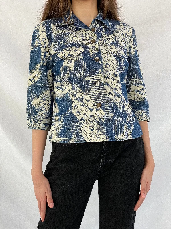Vintage Denim Shirt Cozy Knit Short Sleeve Top