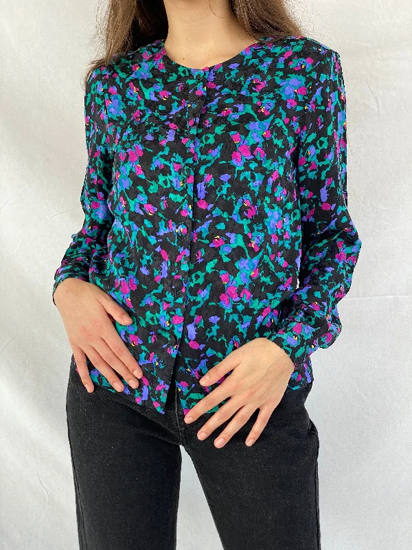 Vintage Perri Cutten Printed Shirt Trendy Print Short Sleeve