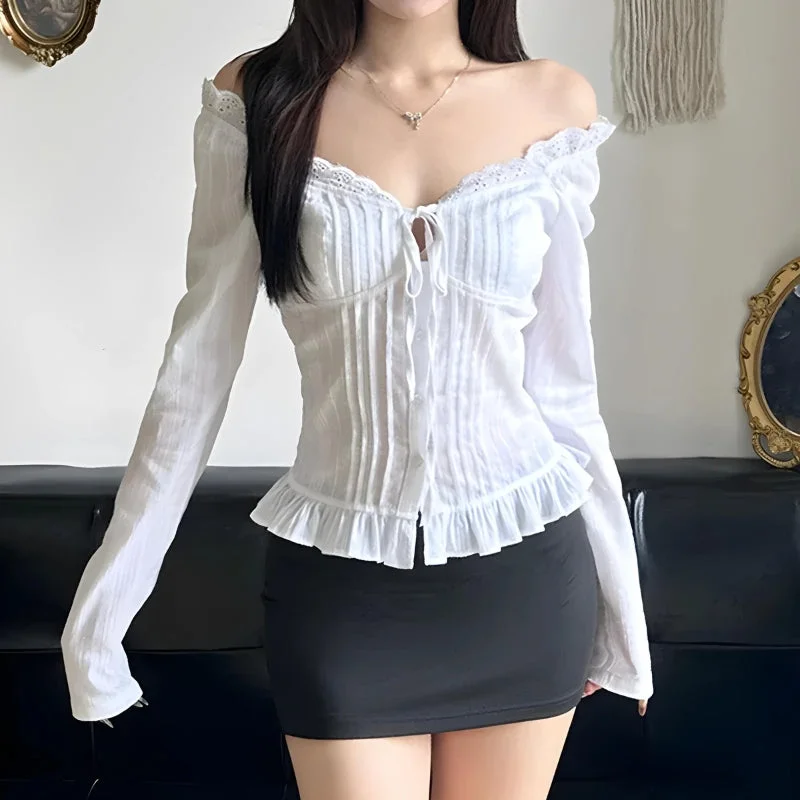 Vintage Ruffled Shirt Relaxed Fit Short Tunic