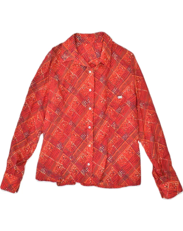 VINTAGE Womens Shirt UK 16 Large Red Check Fashionable Pleated Short Shirt