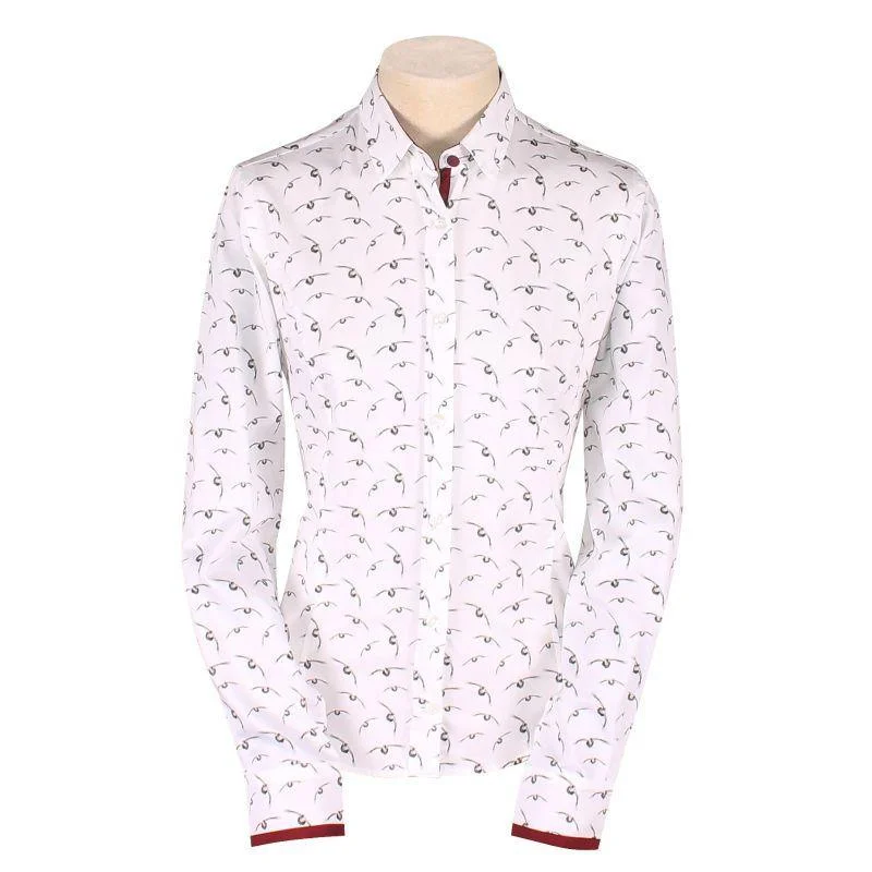 William Powell Ladies Flying Grouse Shirt - White Trendy Floral Short Sleeve