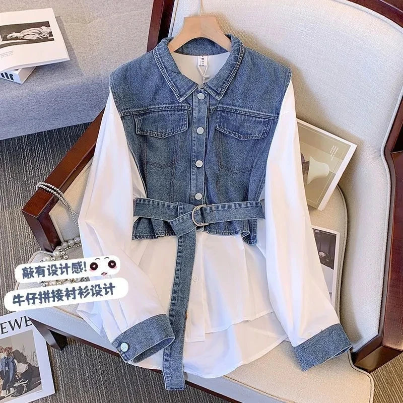 Women's  Temperament Denim Shirt Soft Cotton Short Shirt