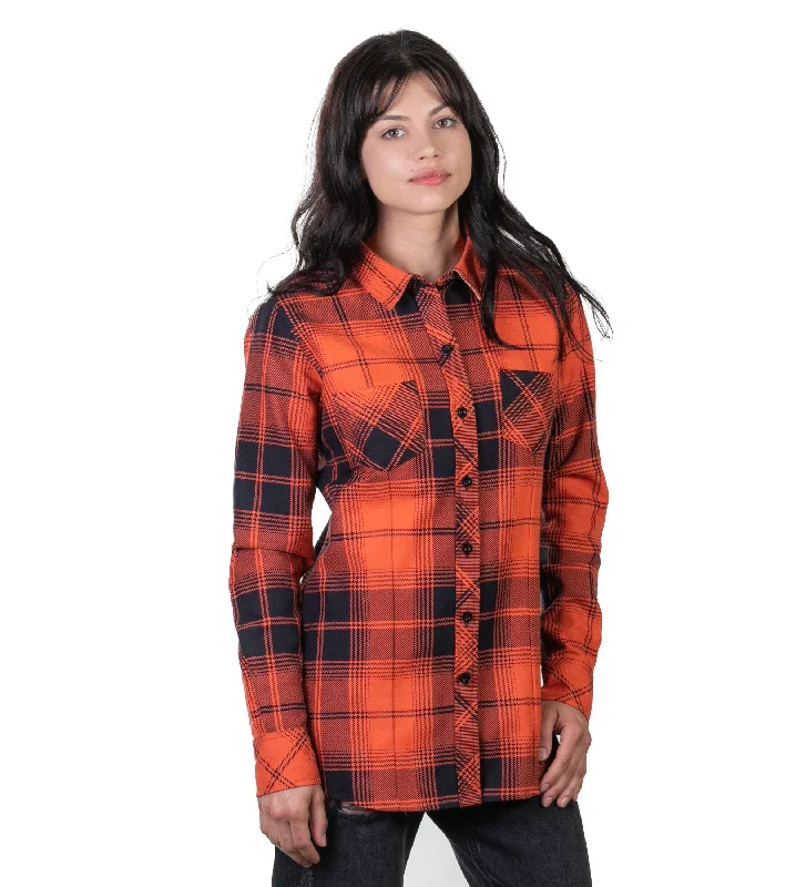 Women's Leon Workhorse Flannel Shirt- October Orange Elegant Off-Shoulder Short Shirt