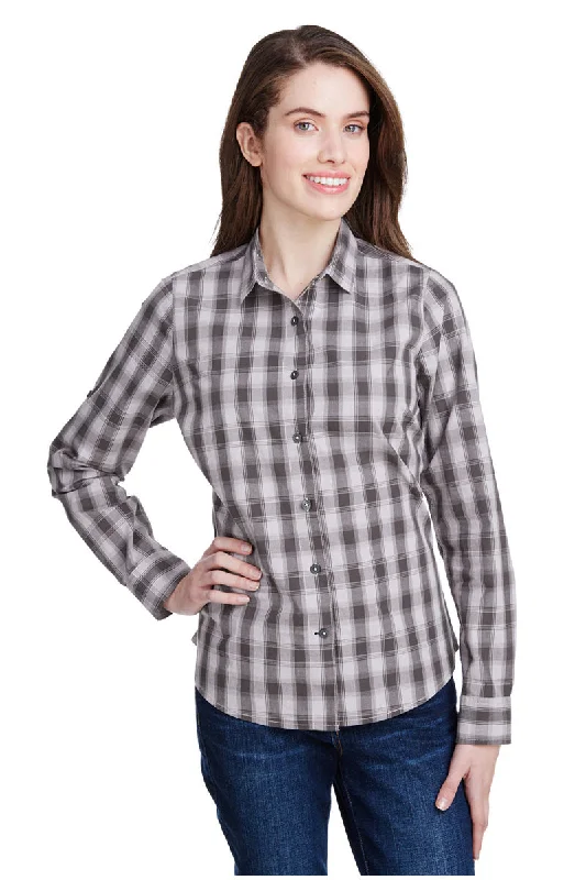 Women's Mulligan Check Long Sleeve Cotton Shirt (Steel / Black) Comfortable Short Sleeve Blouse