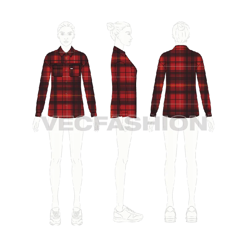 Women's Oversized Plaid Winter Shirt Stylish Short Sleeve Polo