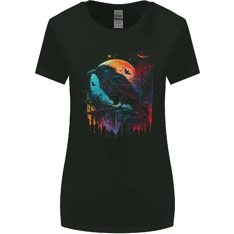 A Crow With a Fantasy Moon Womens Wider Cut T-Shirt Chenille Blend Fleece Blend Nylon Blend