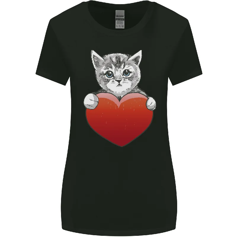 A Cute Cat With a Heart Love Valentines Day Womens Wider Cut T-Shirt Solid Color Striped Floral A Cute Cat With a Heart Love Valentines Day Womens Wider Cut T-Shirt Solid Color Striped Floral
