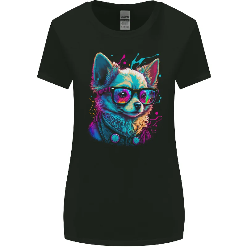 A Cute Chihuahua With Glasses Dog Womens Wider Cut T-Shirt Hooded Caped Shawl Collar A Cute Chihuahua With Glasses Dog Womens Wider Cut T-Shirt Hooded Caped Shawl Collar