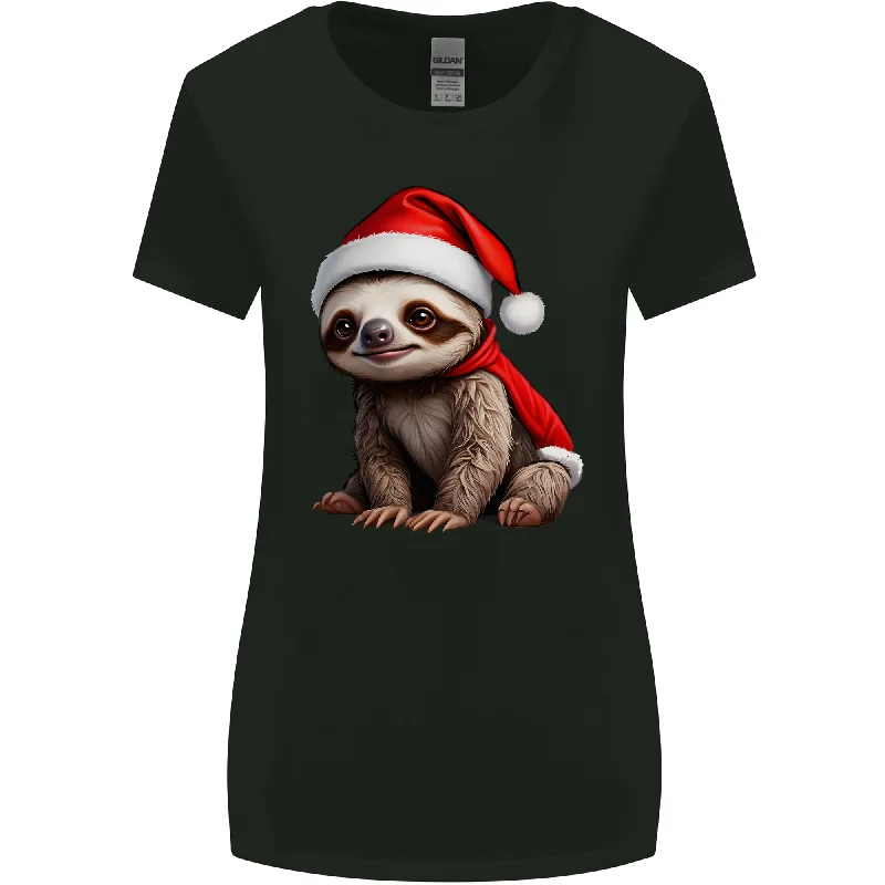 A Cute Christmas Sloth With Xmas Hat on Womens Wider Cut T-Shirt Jersey Fabric Tulle Fabric Batik Fabric A Cute Christmas Sloth With Xmas Hat on Womens Wider Cut T-Shirt Jersey Fabric Tulle Fabric Batik Fabric