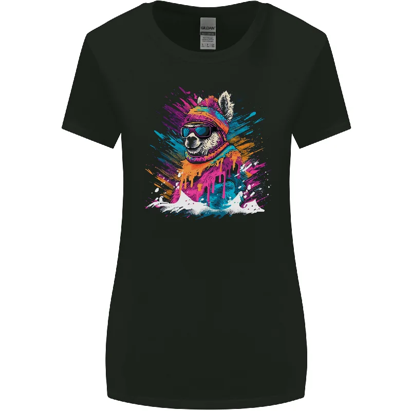 A Cute Lama in the Snow Womens Wider Cut T-Shirt Striped Floral Plaid