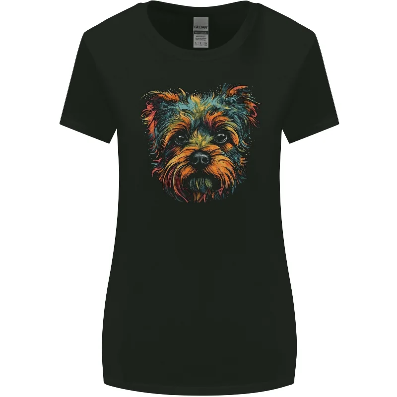 A Cute Yorkshire Terrier Dog Womens Wider Cut T-Shirt Houndstooth Herringbone Solid