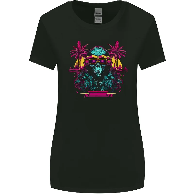 A Cyberpunk Monkey Womens Wider Cut T-Shirt Thin T-Shirt Open Front Quick Dry