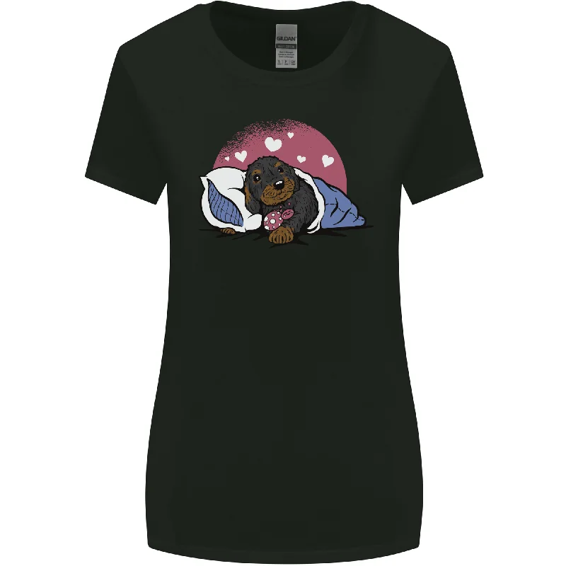 A Dachshund in Bed Dog Womens Wider Cut T-Shirt Hooded Caped Shawl Collar