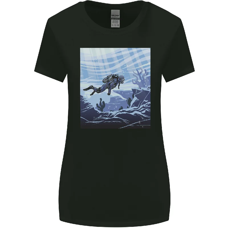 A Deep Sea Scuba Diver Diving Womens Wider Cut T-Shirt Thin T-Shirt Open Front Quick Dry