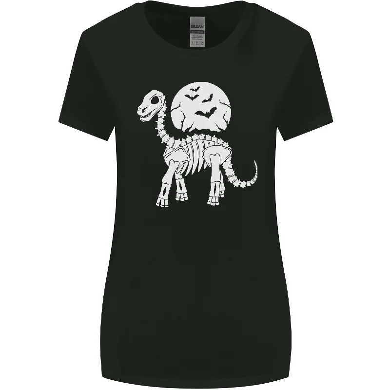 A Dinosaur Skeleton With a Full Moon Halloween Womens Wider Cut T-Shirt Notch Collar Peter Pan Collar Cowl Neck A Dinosaur Skeleton With a Full Moon Halloween Womens Wider Cut T-Shirt Notch Collar Peter Pan Collar Cowl Neck