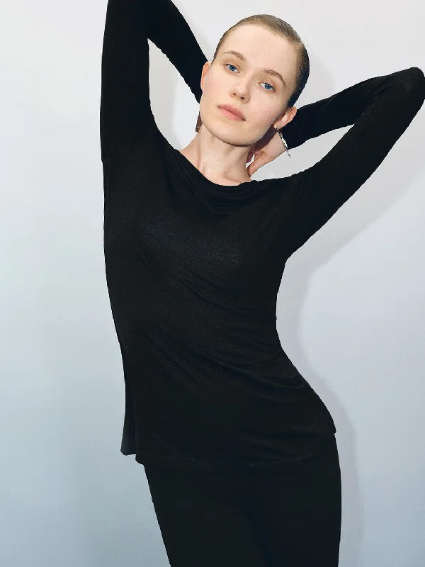 Asymmetric Neck Skinny T-Shirt Elasticated Padded Insulated