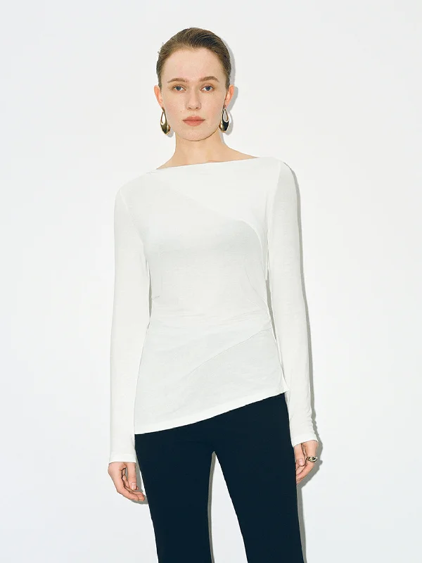 Asymmetric Neck Skinny T-Shirt Satin Fabric Silk Fabric Chiffon Fabric