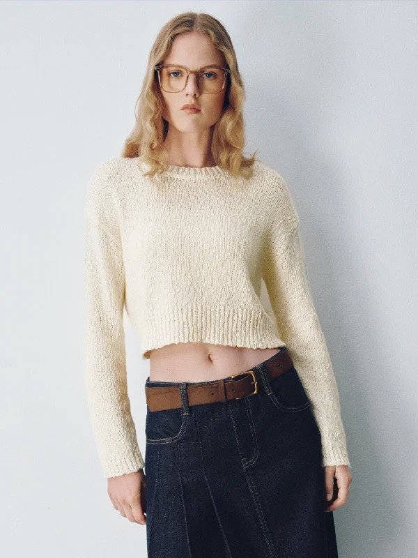 Crew Neck Knitted T-Shirt V-Neck T-Shirt Long Sleeve Cotton
