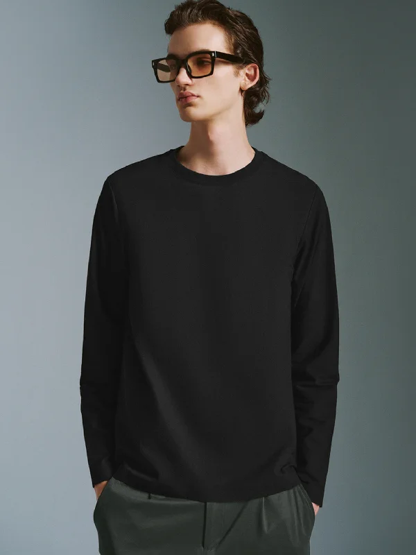 Crew Neck Loose T-Shirt Ribbed Striped Patterned