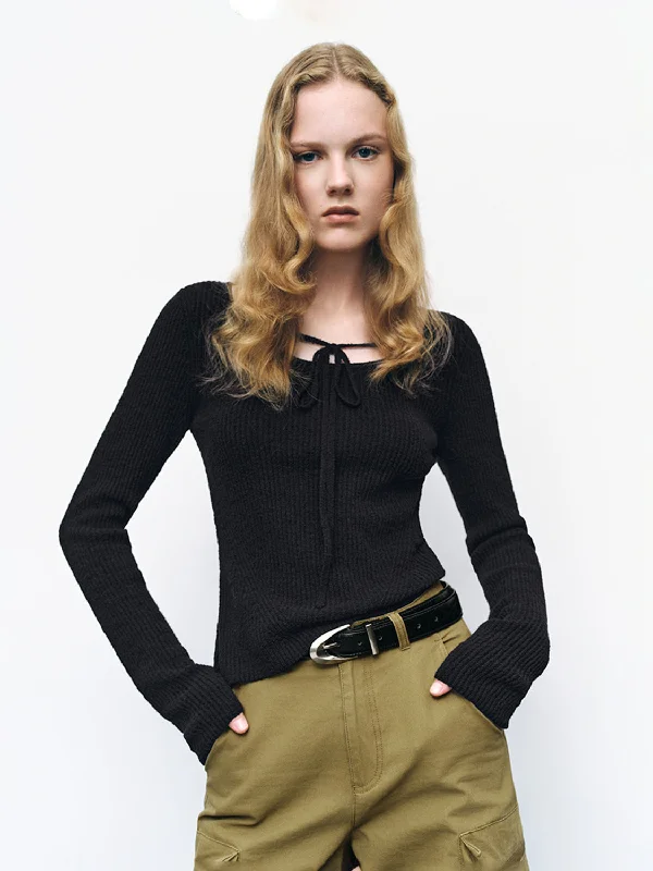 Crew Neck Skinny Knitted T-Shirt Mesh Canvas Denim