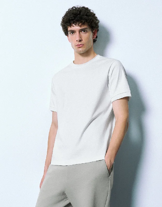Crew Neck Straight T-Shirt Front Pockets Side Pockets Patch Pockets