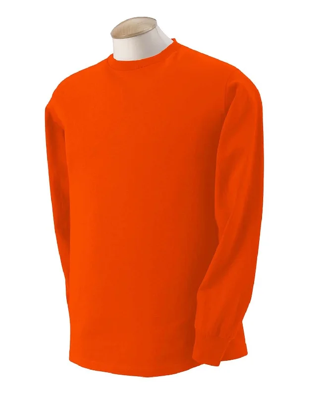 Fruit of the Loom Lightweight Long Sleeve T-Shirt | Burnt Orange Print Jacquard Patchwork