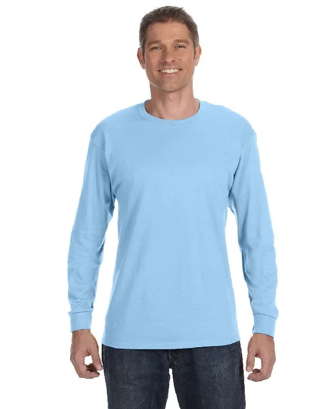 Gildan Heavy Cotton Long Sleeve T-Shirt | Light Blue Terry Blend Velvet Blend Canvas Blend