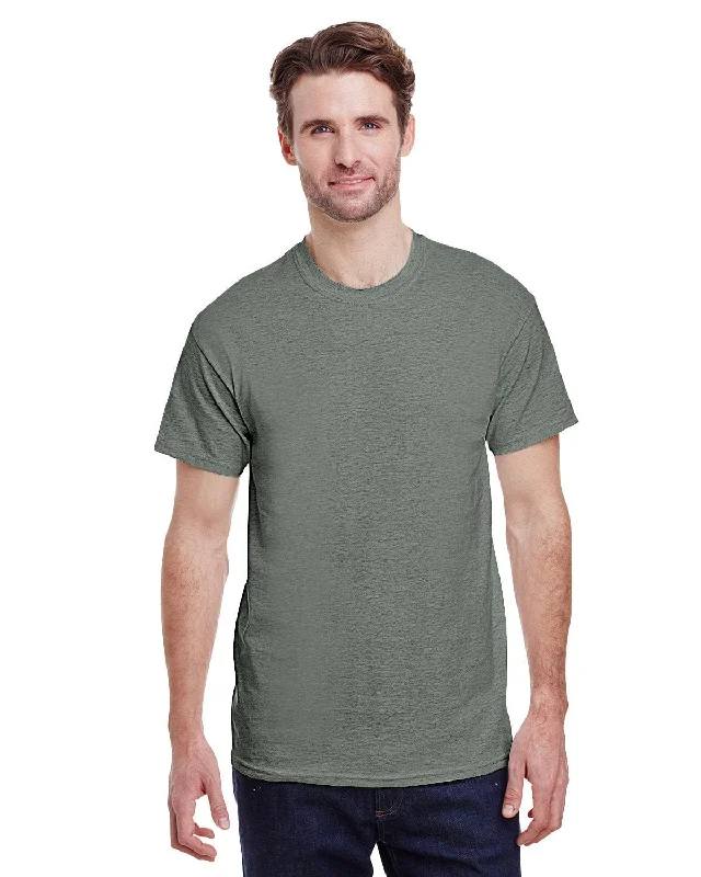 Gildan Heavy Cotton T-Shirt | Hthr Militry Grn Asymmetrical Pockets Print