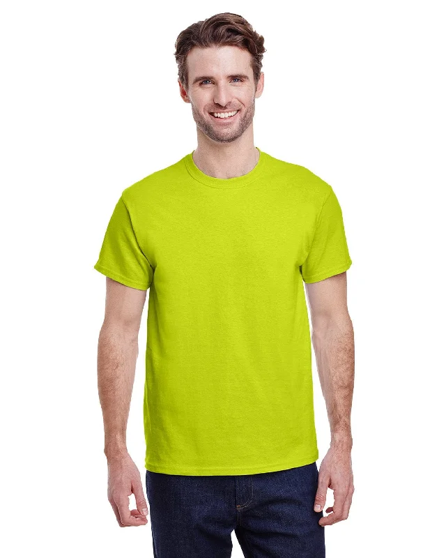 Gildan Heavy Cotton T-Shirt | Safety Green Asymmetrical Pockets Print