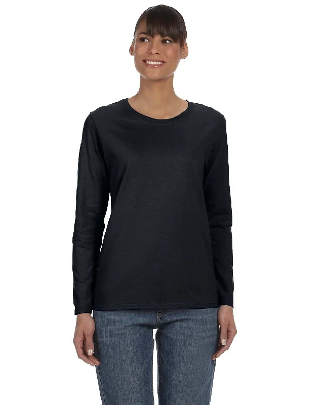 Gildan Ladies Long Sleeve 100% Cotton T-Shirt | Black Embroidered Appliqued Beaded
