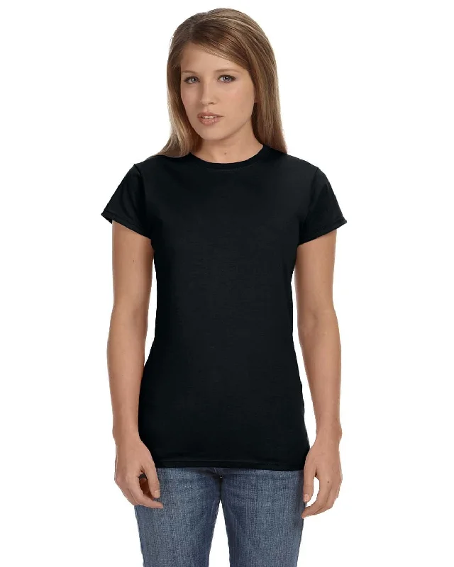 Gildan Ladies SoftStyle T-Shirt | Black Solid Print Embellished