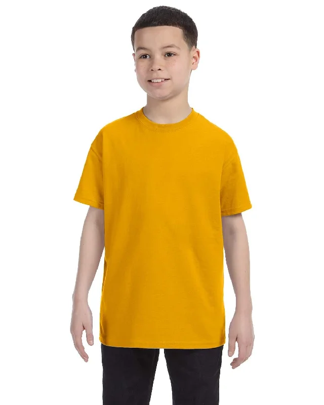 Gildan Youth Lightweight 100% Cotton T-Shirt | Gold Collared Crew Neck Turtle Neck